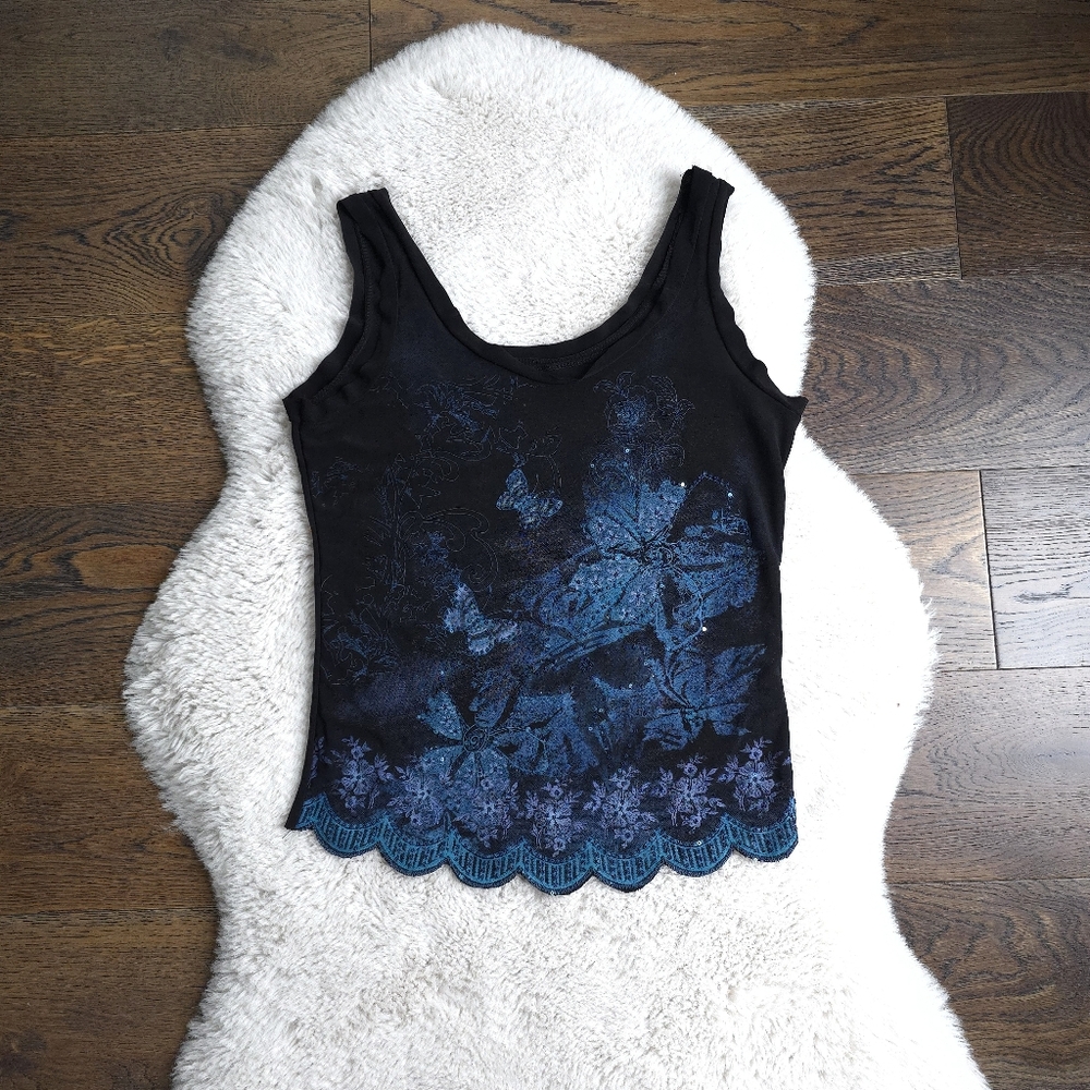 Y2K Fairy Butterfly Made In USA Floral Beaded Cami Top - Picture 1 of 5